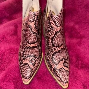 Vince Camuto Pink Snake Print Ankle Booties